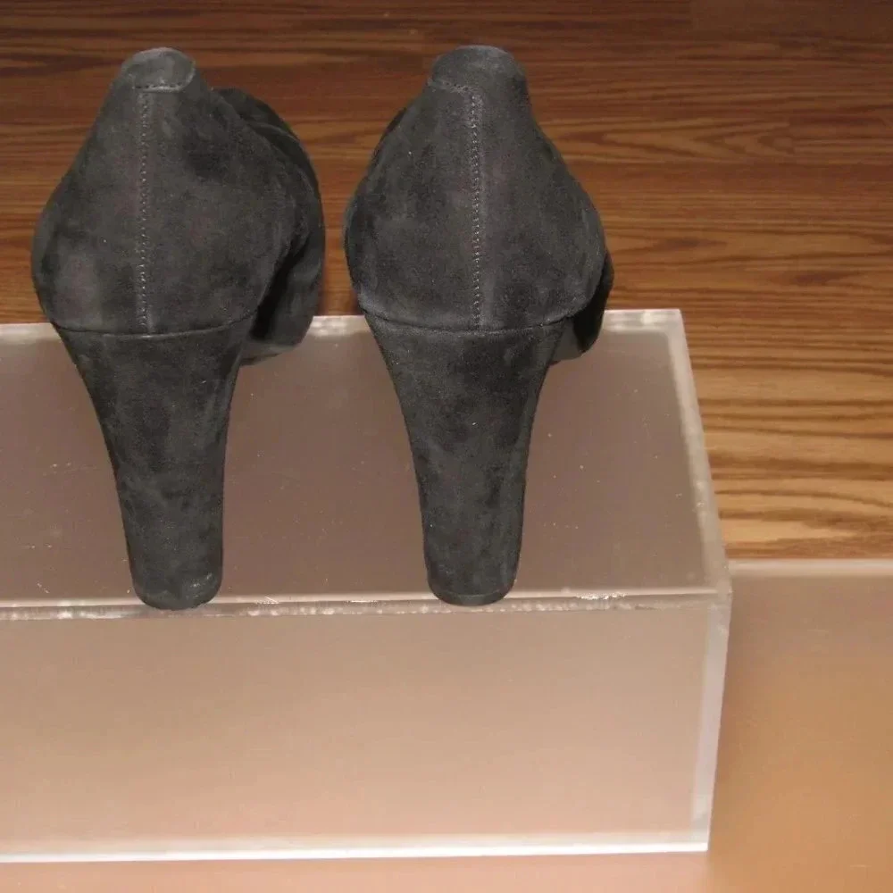 ME TOO Lust Black Suede Leather Pumps Block Heels Shoes Size 9M